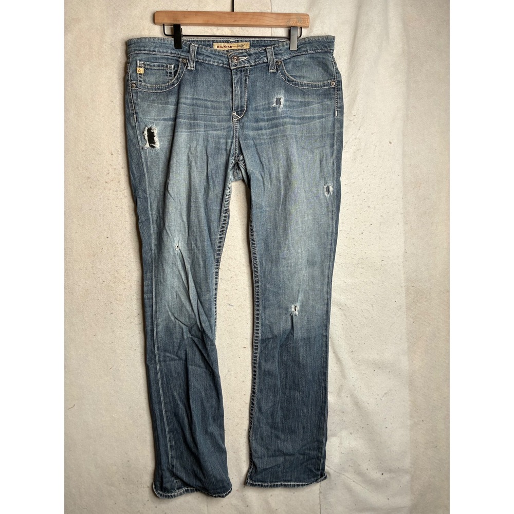 Big Star Hazel Curvy Fit Bootcut Distressed Jeans Medium Wash Womens 33XL